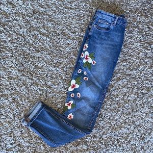 Zara Denim Jeans with Floral Design